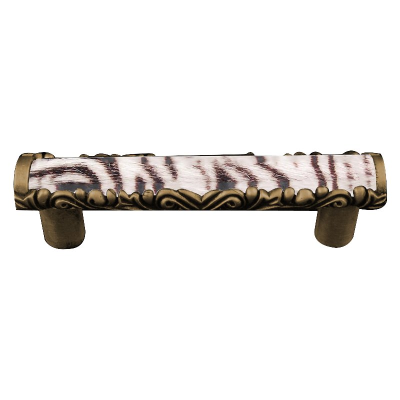 Vicenza Hardware 3" Centers Pull with Insert in Antique Brass with Zebra Fur Insert