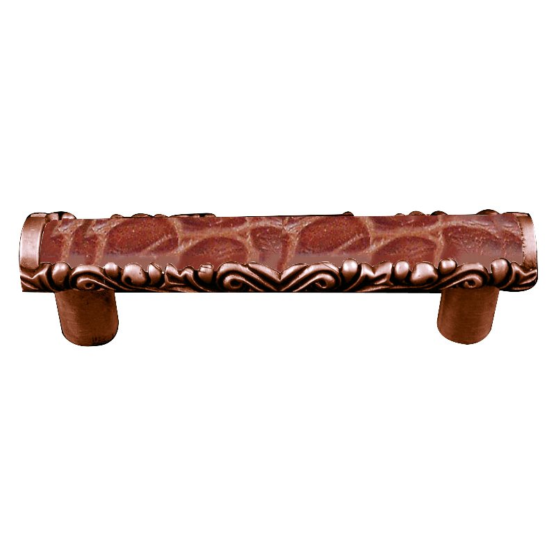 Vicenza Hardware 3" Centers Pull with Insert in Antique Copper with Pebble Leather Insert