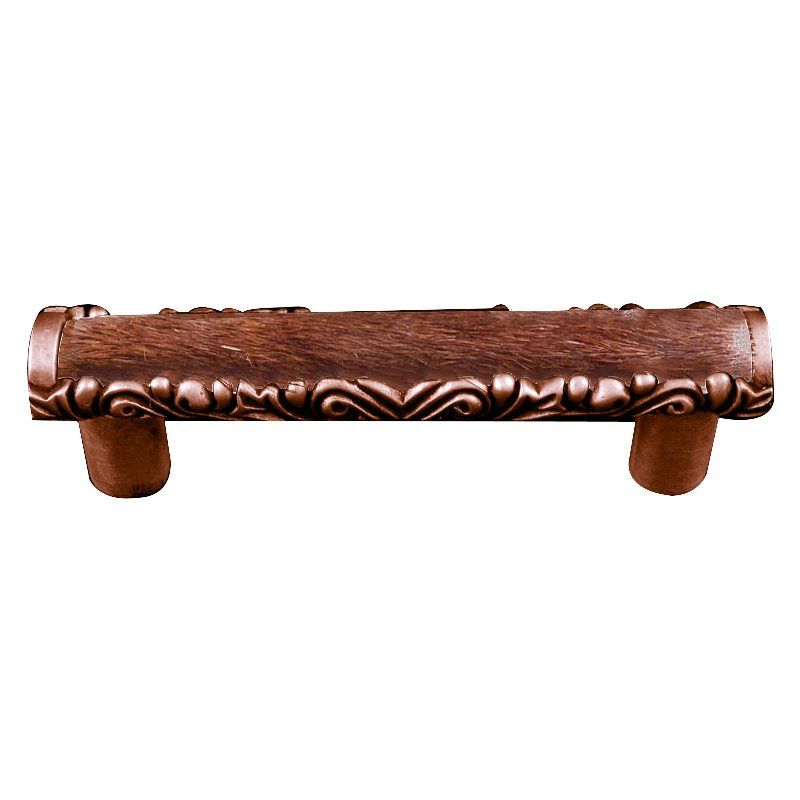 Vicenza Hardware 3" Centers Pull with Insert in Antique Copper with Brown Fur Insert
