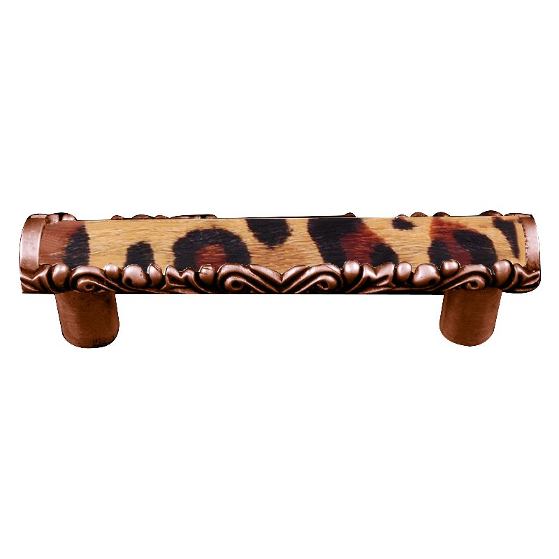 Vicenza Hardware 3" Centers Pull with Insert in Antique Copper with Jaguar Fur Insert