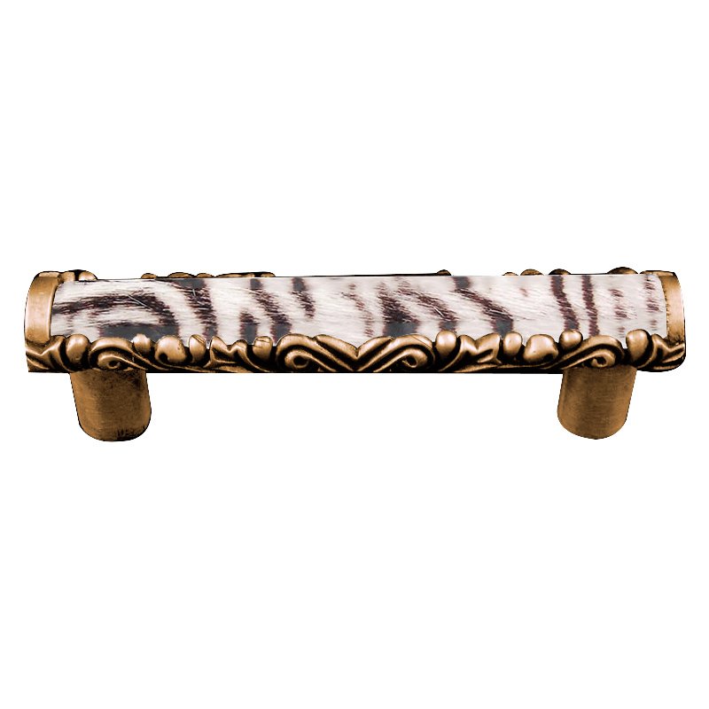 Vicenza Hardware 3" Centers Pull with Insert in Antique Gold with Zebra Fur Insert