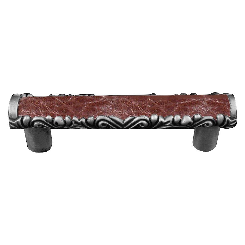 Vicenza Hardware 3" Centers Pull with Insert in Antique Nickel with Brown Leather Insert