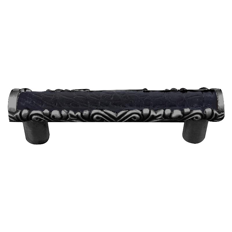 Vicenza Hardware 3" Centers Pull with Insert in Gunmetal with Black Leather Insert