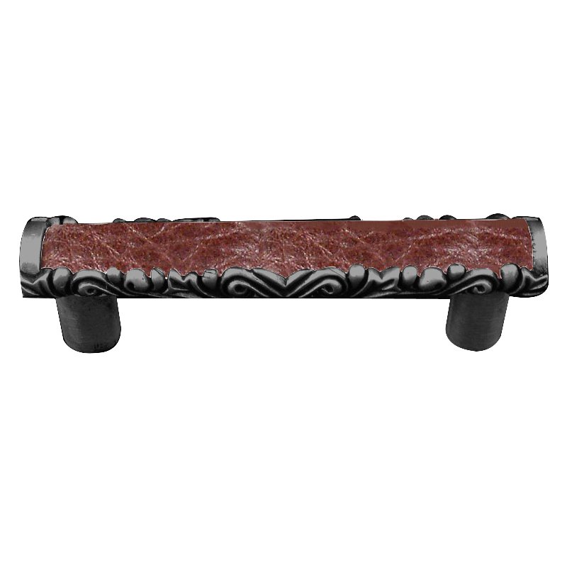 Vicenza Hardware 3" Centers Pull with Insert in Gunmetal with Brown Leather Insert