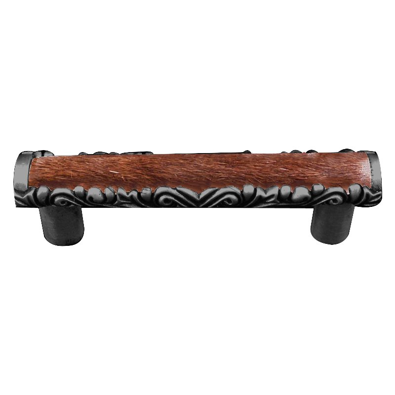 Vicenza Hardware 3" Centers Pull with Insert in Gunmetal with Brown Fur Insert