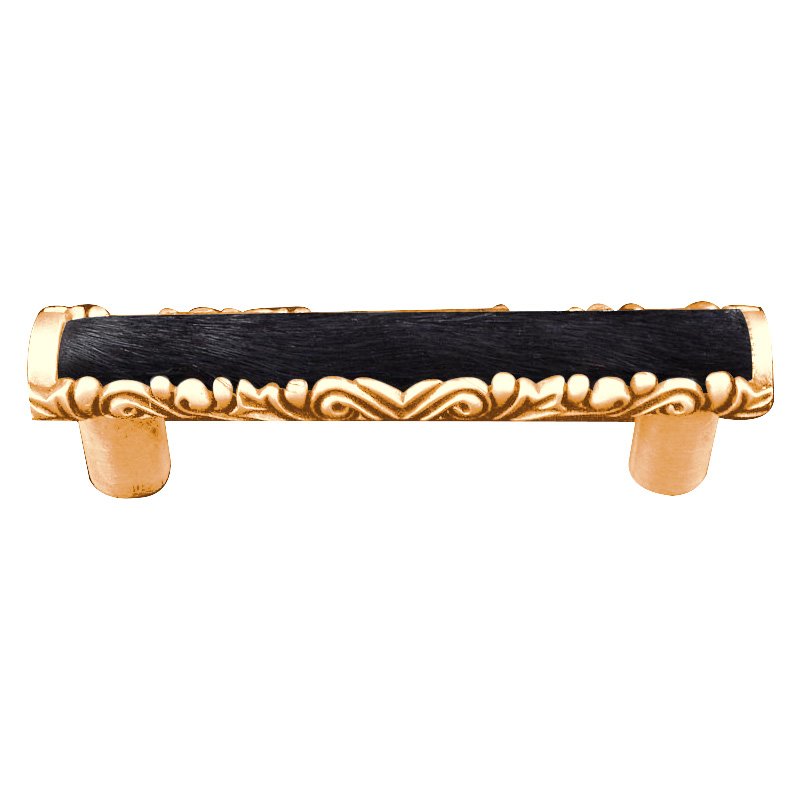 Vicenza Hardware 3" Centers Pull with Insert in Polished Gold with Black Fur Insert