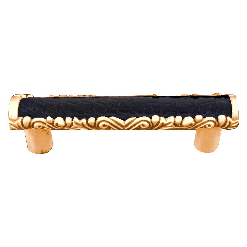 Vicenza Hardware 3" Centers Pull with Insert in Polished Gold with Black Leather Insert