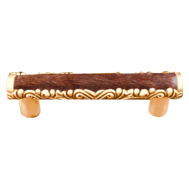 Vicenza Hardware 3" Centers Pull with Insert in Polished Gold with Brown Fur Insert