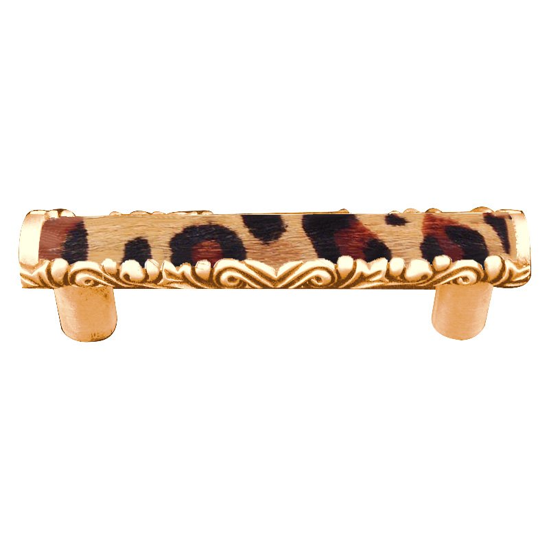 Vicenza Hardware 3" Centers Pull with Insert in Polished Gold with Jaguar Fur Insert