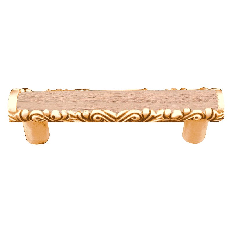 Vicenza Hardware 3" Centers Pull with Insert in Polished Gold with Tan Fur Insert