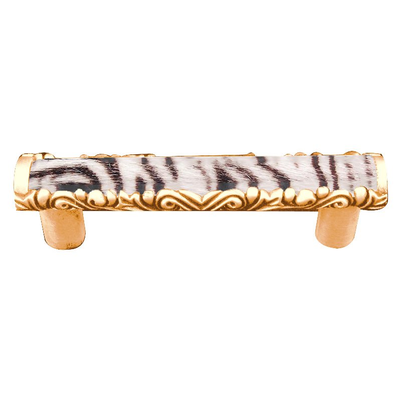 Vicenza Hardware 3" Centers Pull with Insert in Polished Gold with Zebra Fur Insert