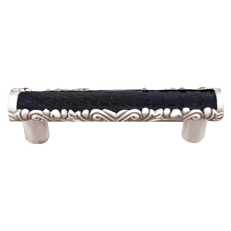 Vicenza Hardware 3" Centers Pull with Insert in Polished Nickel with Black Leather Insert