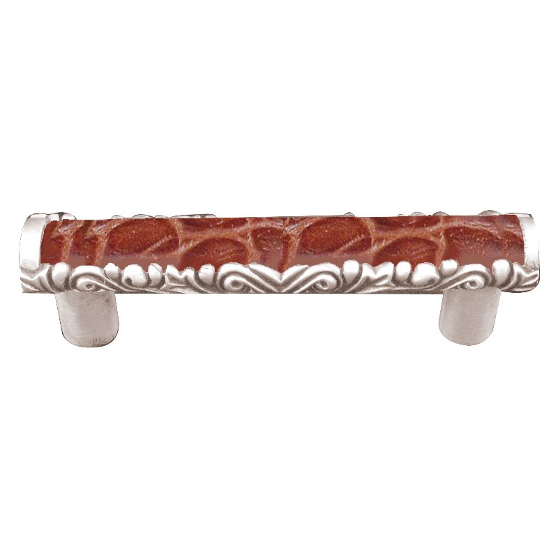 Vicenza Hardware 3" Centers Pull with Insert in Polished Nickel with Pebble Leather Insert
