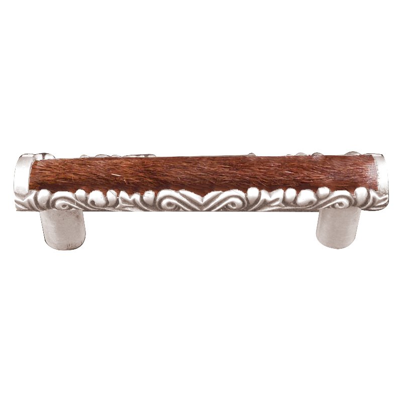 Vicenza Hardware 3" Centers Pull with Insert in Polished Nickel with Brown Fur Insert
