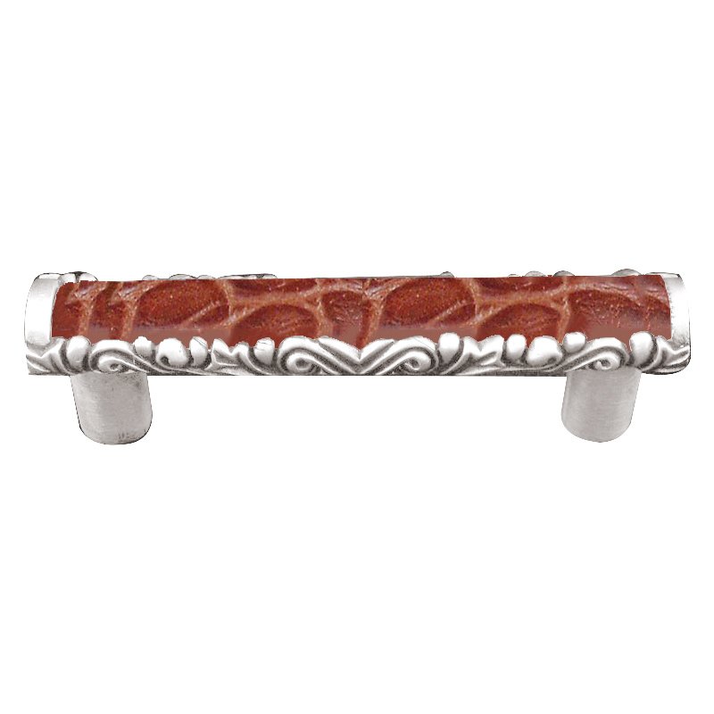 Vicenza Hardware 3" Centers Pull with Insert in Polished Silver with Pebble Leather Insert