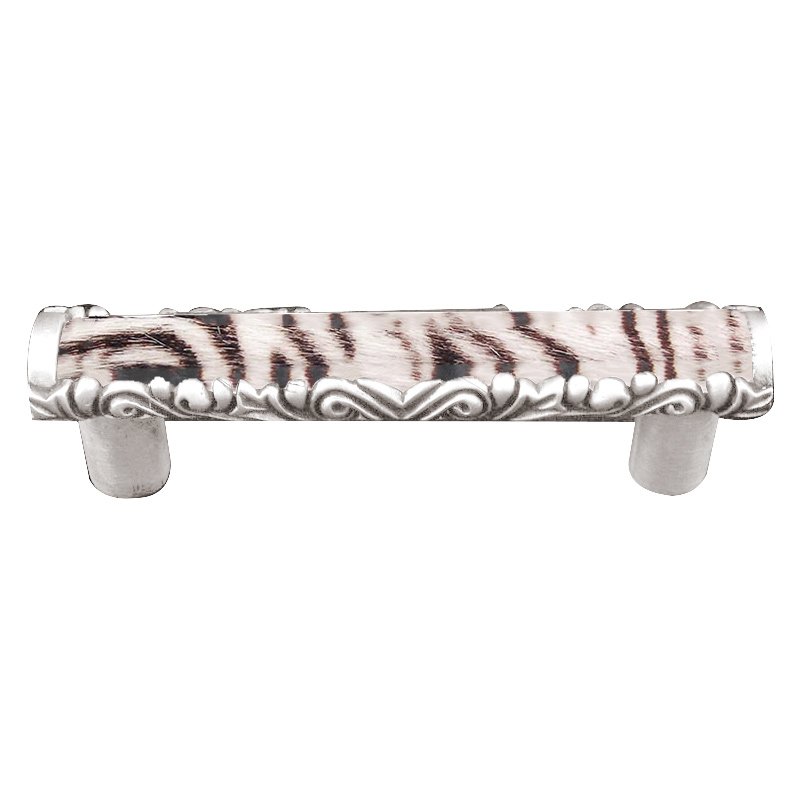 Vicenza Hardware 3" Centers Pull with Insert in Polished Silver with Zebra Fur Insert