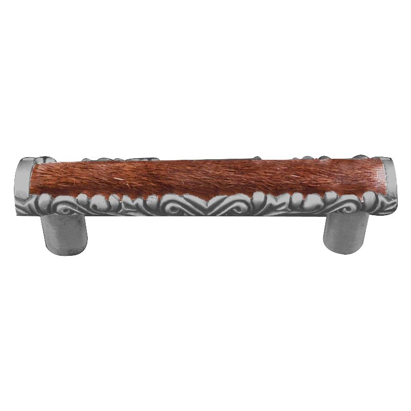 Vicenza Hardware 3" Centers Pull with Insert in Satin Nickel with Brown Fur Insert