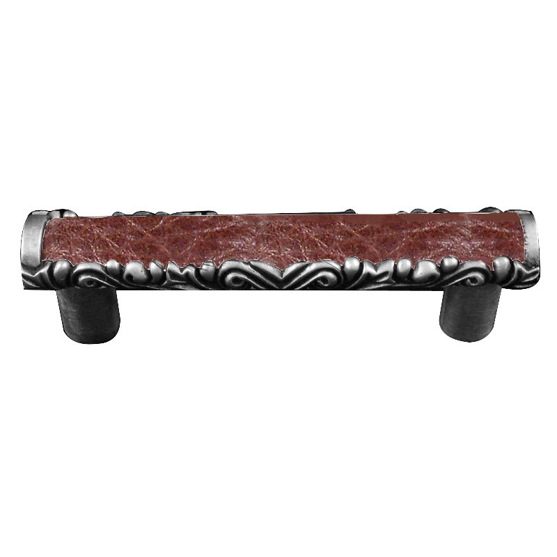 Vicenza Hardware 3" Centers Pull with Insert in Vintage Pewter with Brown Leather Insert