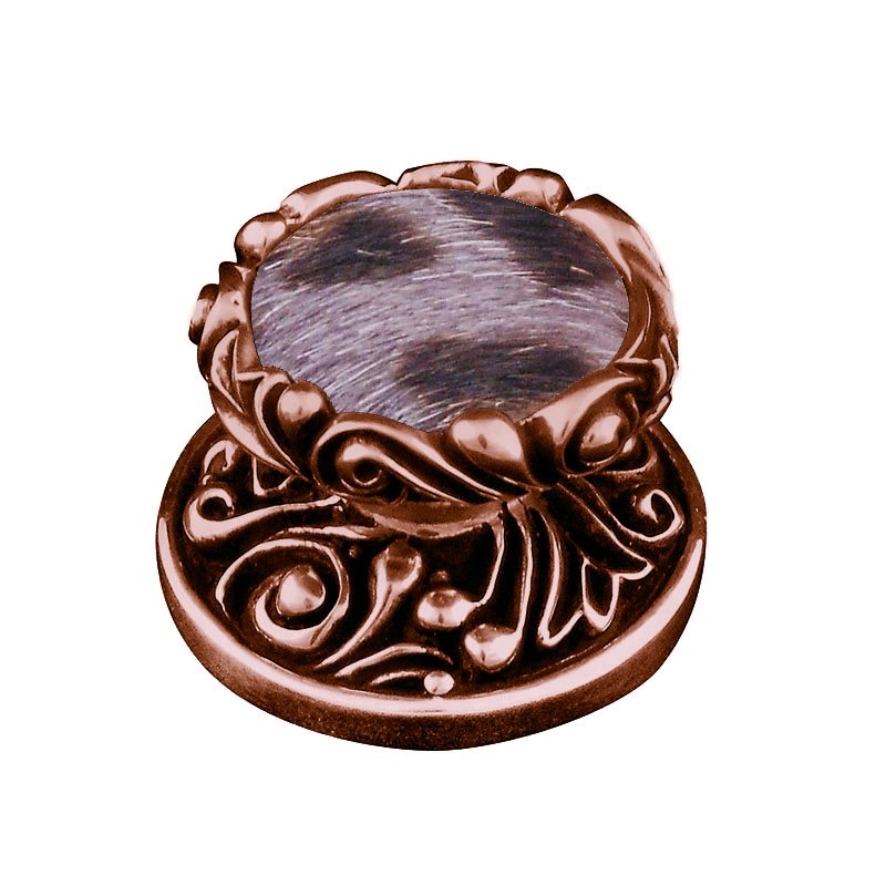 Vicenza Hardware 1 1/4" Knob with Insert in Antique Copper with Gray Fur Insert