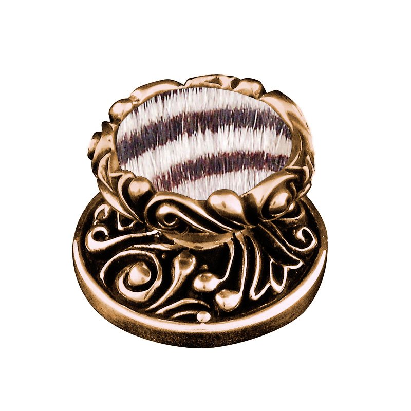 Vicenza Hardware 1 1/4" Knob with Insert in Antique Gold with Zebra Fur Insert