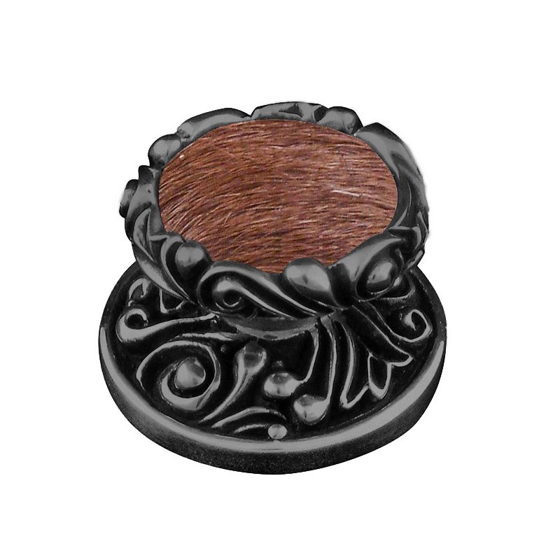 Vicenza Hardware 1 1/4" Knob with Insert in Gunmetal with Brown Fur Insert