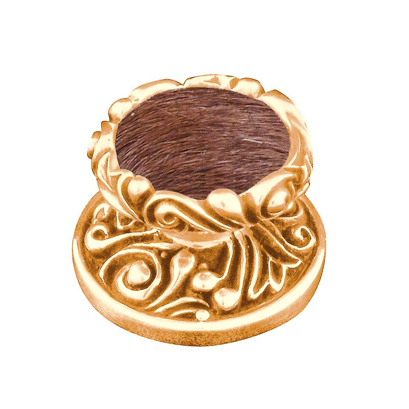 Vicenza Hardware 1 1/4" Knob with Insert in Polished Gold with Brown Fur Insert