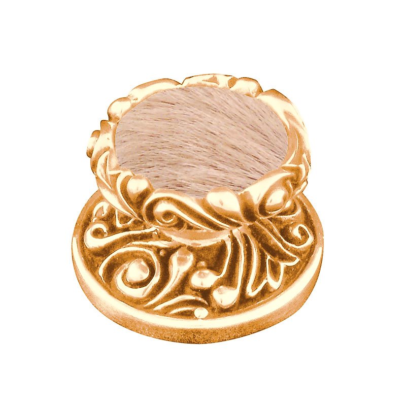 Vicenza Hardware 1 1/4" Knob with Insert in Polished Gold with Tan Fur Insert