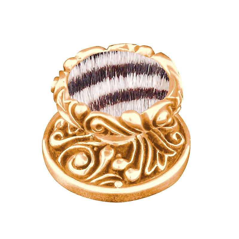 Vicenza Hardware 1 1/4" Knob with Insert in Polished Gold with Zebra Fur Insert