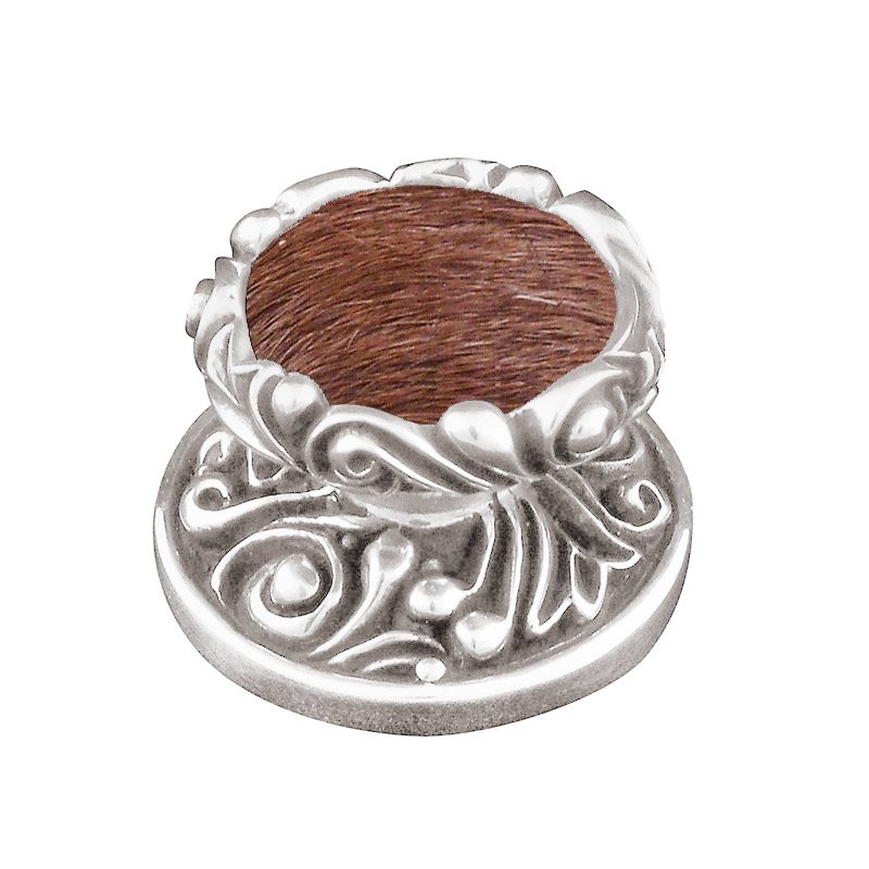 Vicenza Hardware 1 1/4" Knob with Insert in Polished Silver with Brown Fur Insert