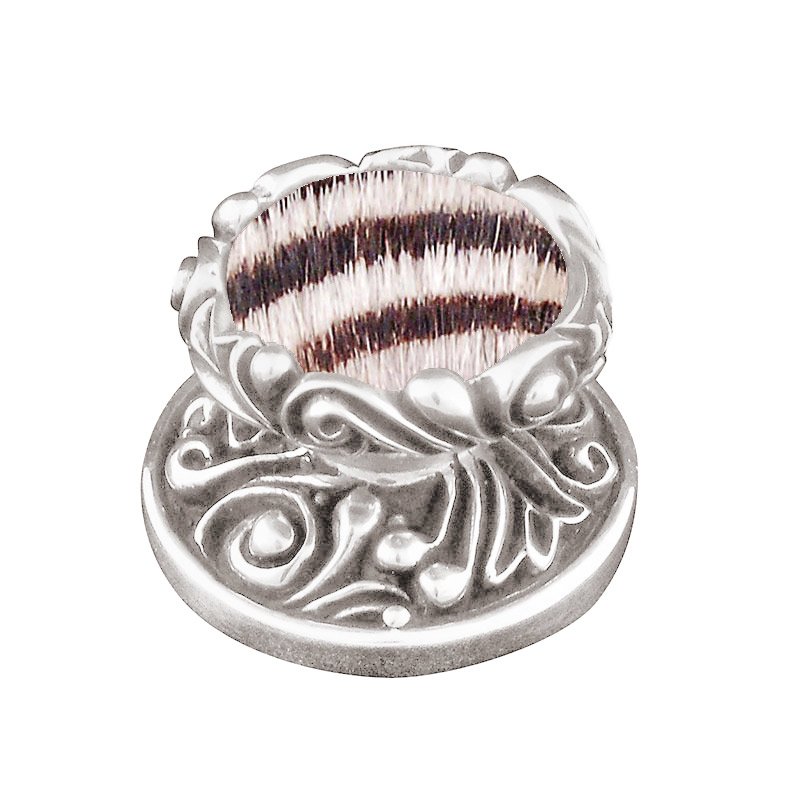 Vicenza Hardware 1 1/4" Knob with Insert in Polished Silver with Zebra Fur Insert