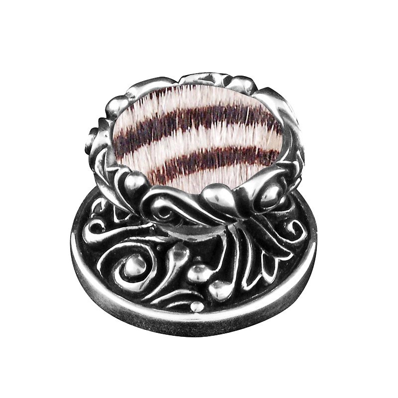 Vicenza Hardware 1 1/4" Knob with Insert in Vintage Pewter with Zebra Fur Insert