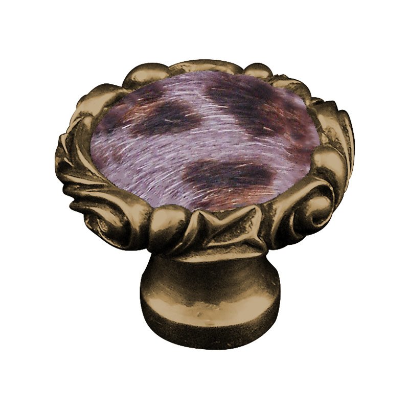 Vicenza Hardware 1 1/4" Knob with Small Base and Insert in Antique Brass with Gray Fur Insert