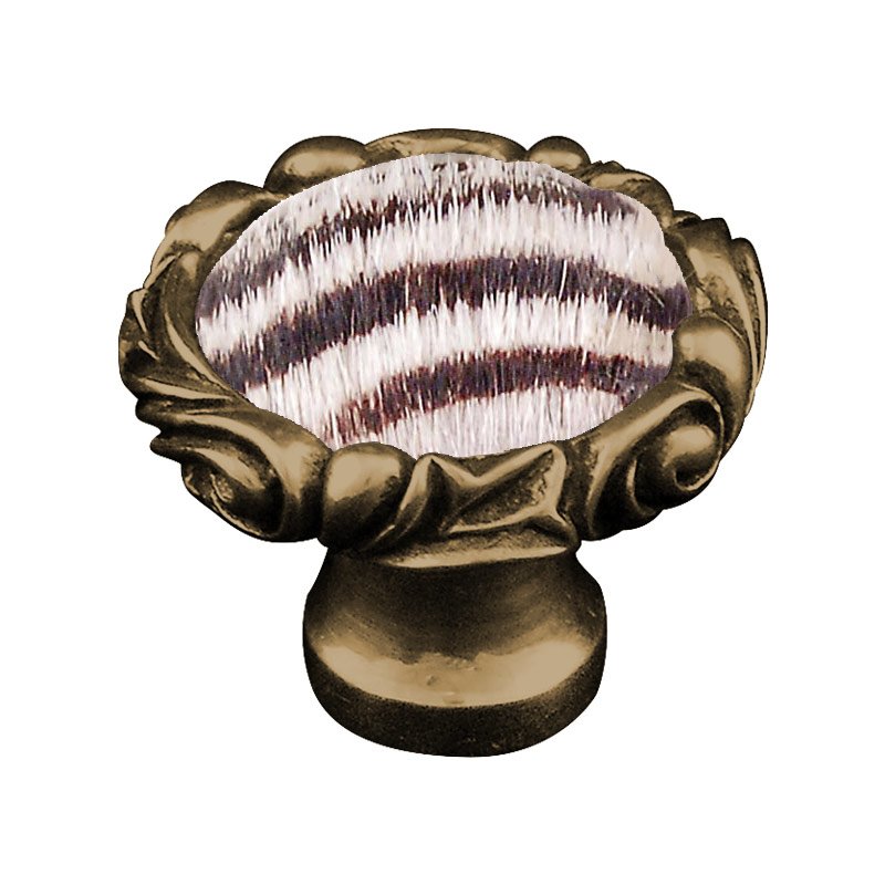 Vicenza Hardware 1 1/4" Knob with Small Base and Insert in Antique Brass with Zebra Fur Insert
