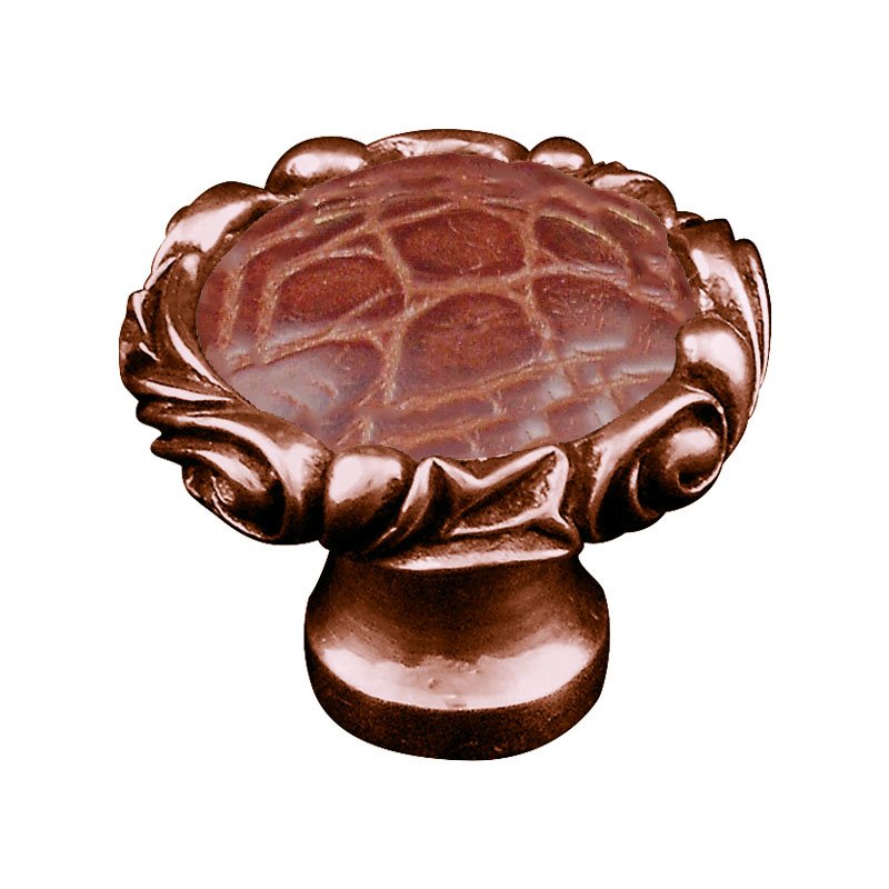 Vicenza Hardware 1 1/4" Knob with Small Base and Insert in Antique Copper with Pebble Leather Insert