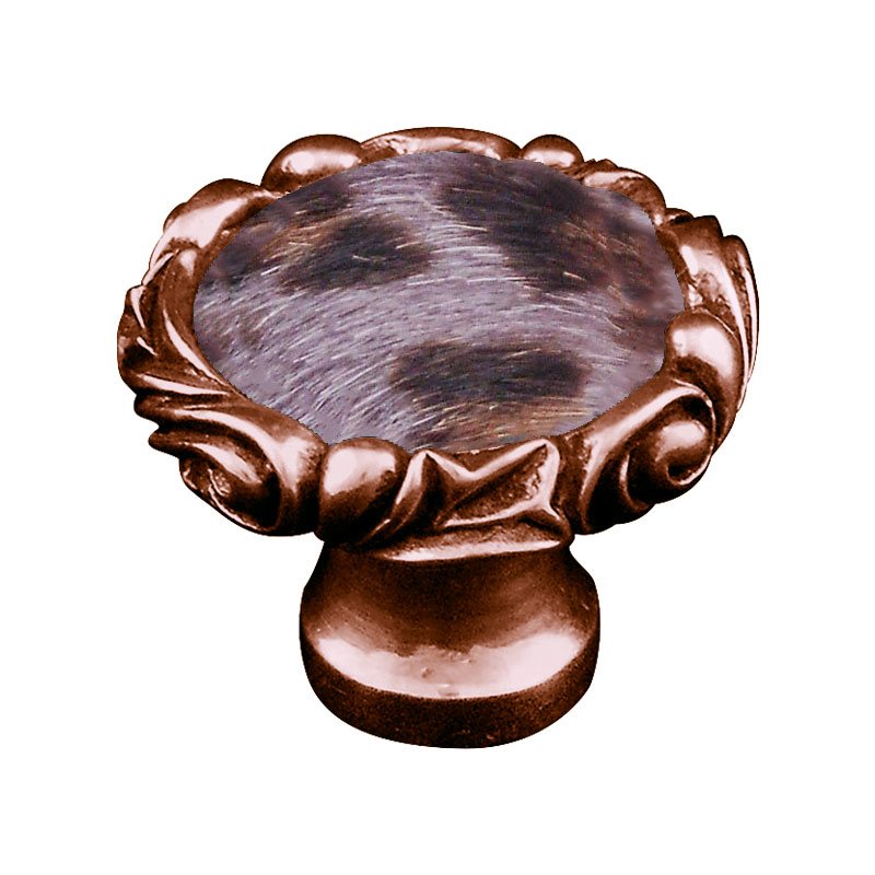 Vicenza Hardware 1 1/4" Knob with Small Base and Insert in Antique Copper with Gray Fur Insert
