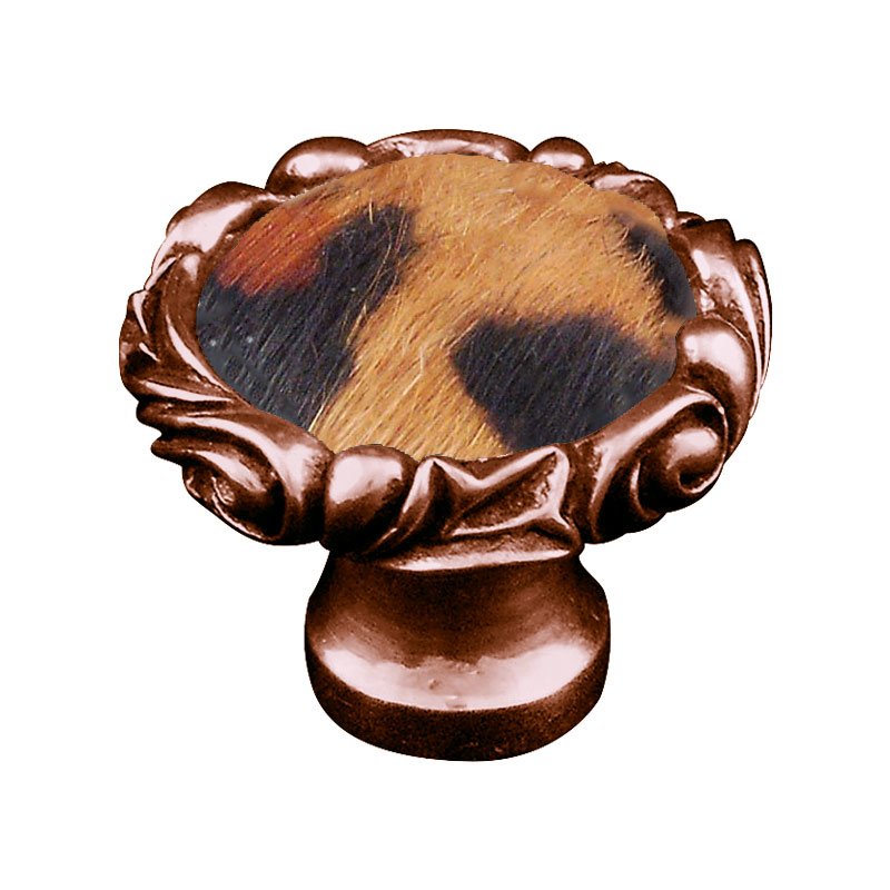 Vicenza Hardware 1 1/4" Knob with Small Base and Insert in Antique Copper with Jaguar Fur Insert