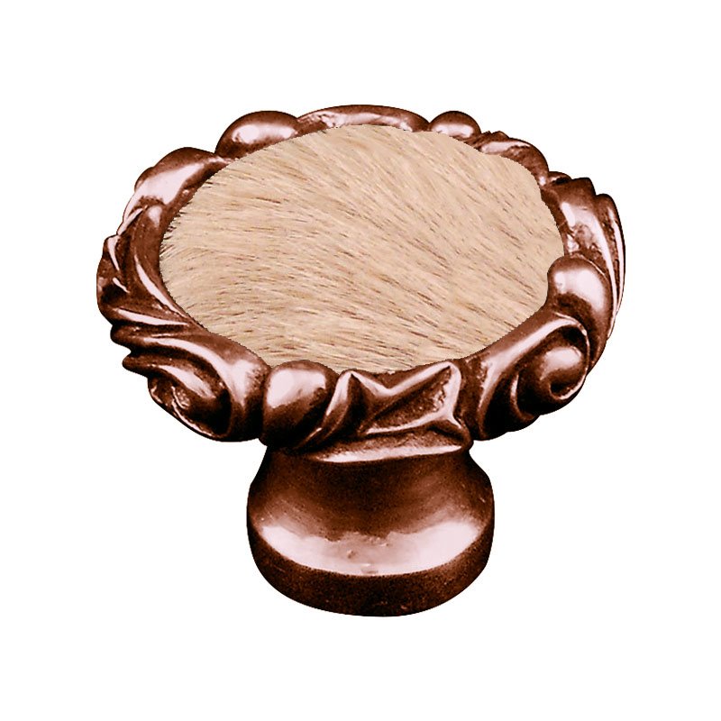 Vicenza Hardware 1 1/4" Knob with Small Base and Insert in Antique Copper with Tan Fur Insert