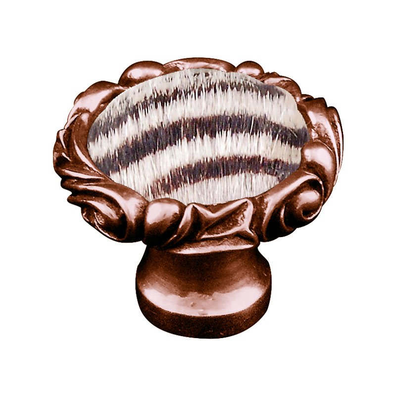 Vicenza Hardware 1 1/4" Knob with Small Base and Insert in Antique Copper with Zebra Fur Insert