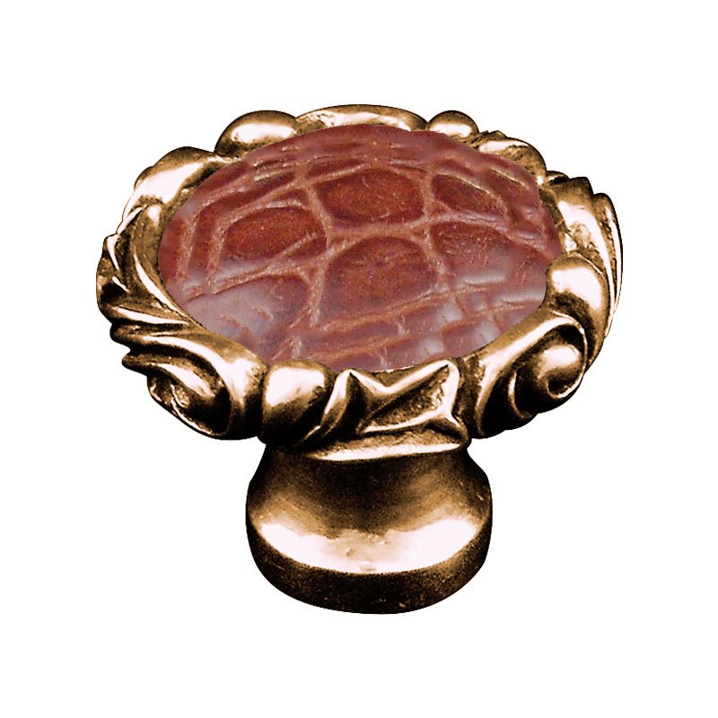 Vicenza Hardware 1 1/4" Knob with Small Base and Insert in Antique Gold with Pebble Leather Insert