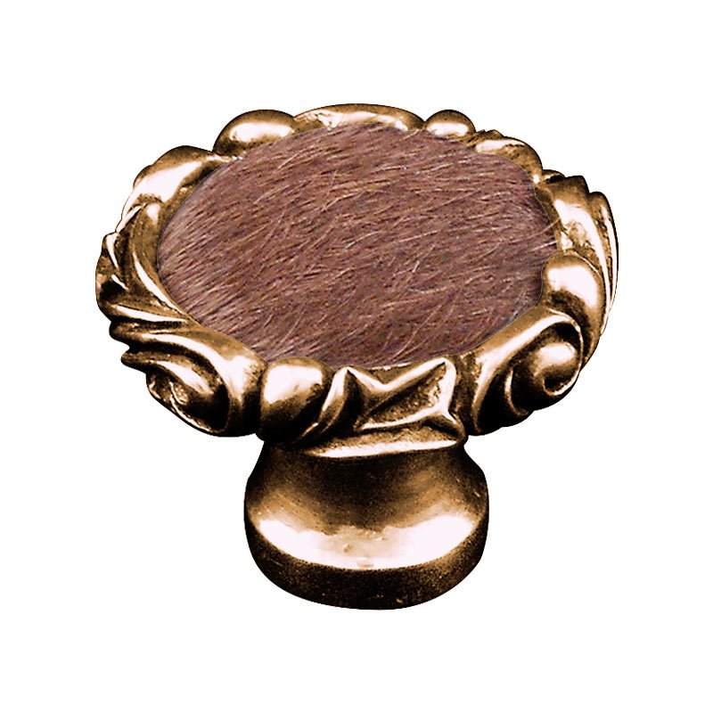 Vicenza Hardware 1 1/4" Knob with Small Base and Insert in Antique Gold with Brown Fur Insert