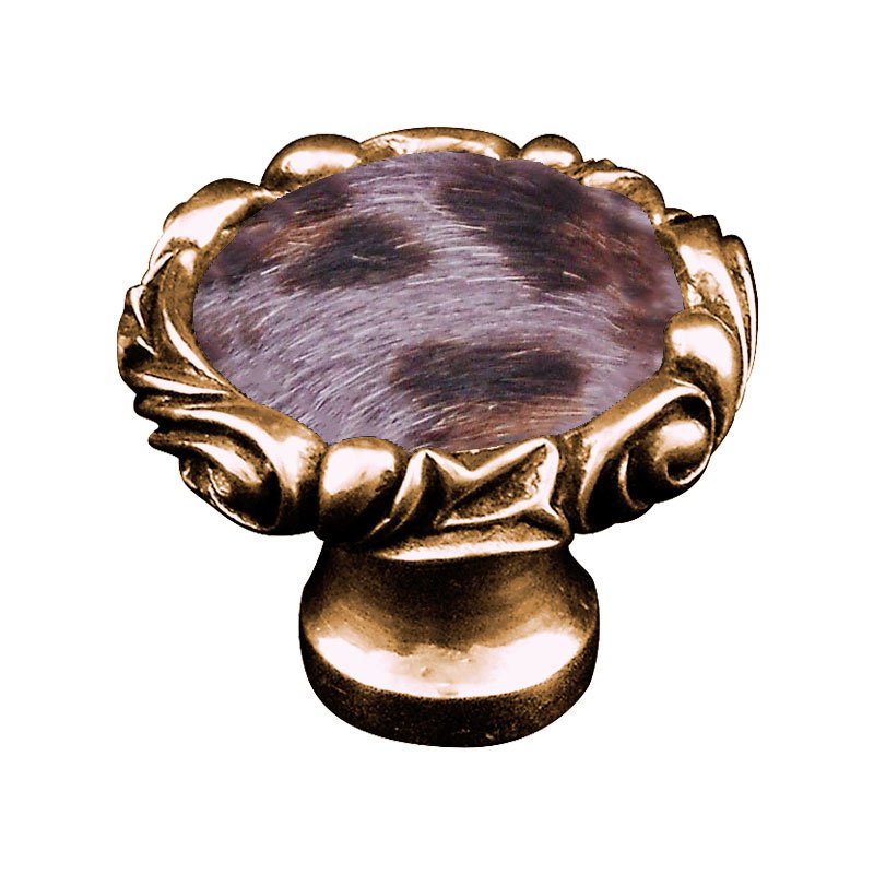 Vicenza Hardware 1 1/4" Knob with Small Base and Insert in Antique Gold with Gray Fur Insert