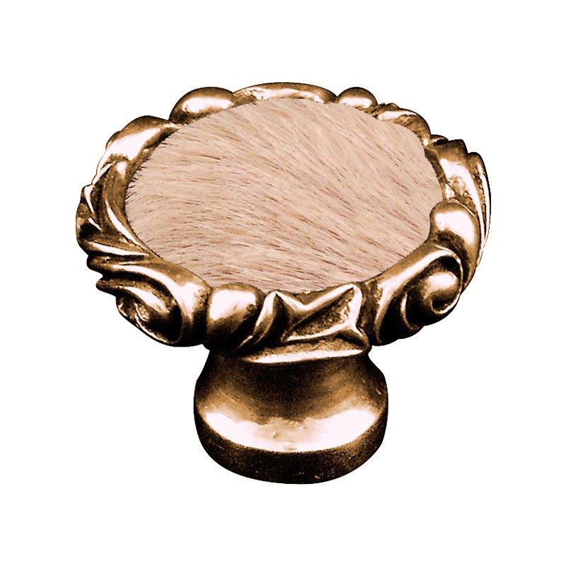 Vicenza Hardware 1 1/4" Knob with Small Base and Insert in Antique Gold with Tan Fur Insert