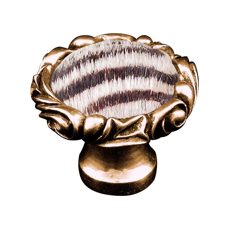 Vicenza Hardware 1 1/4" Knob with Small Base and Insert in Antique Gold with Zebra Fur Insert