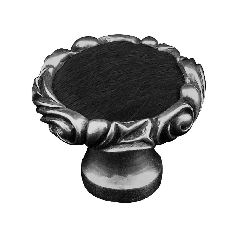 Vicenza Hardware 1 1/4" Knob with Small Base and Insert in Antique Nickel with Black Fur Insert