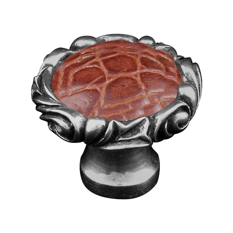 Vicenza Hardware 1 1/4" Knob with Small Base and Insert in Antique Nickel with Pebble Leather Insert