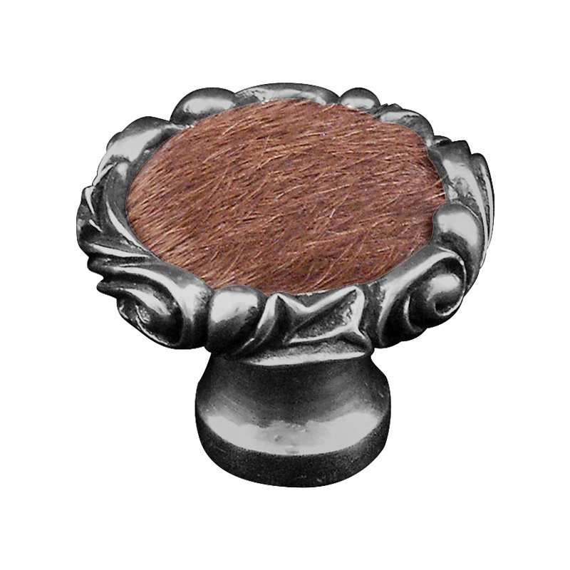 Vicenza Hardware 1 1/4" Knob with Small Base and Insert in Antique Nickel with Brown Fur Insert