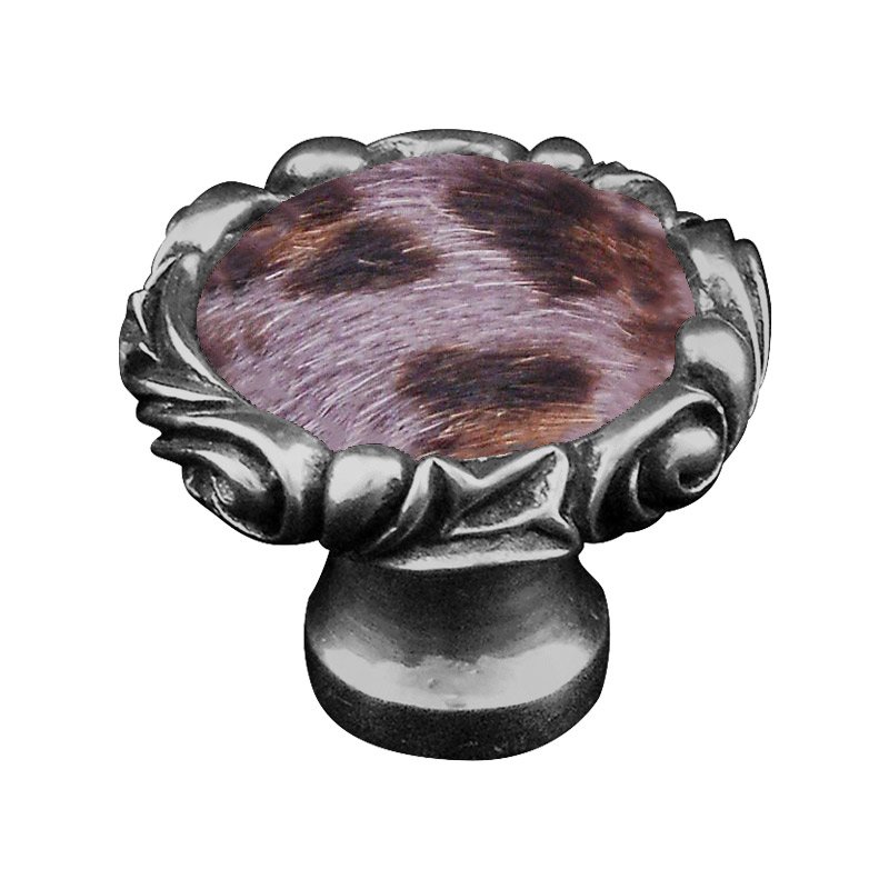 Vicenza Hardware 1 1/4" Knob with Small Base and Insert in Antique Nickel with Gray Fur Insert