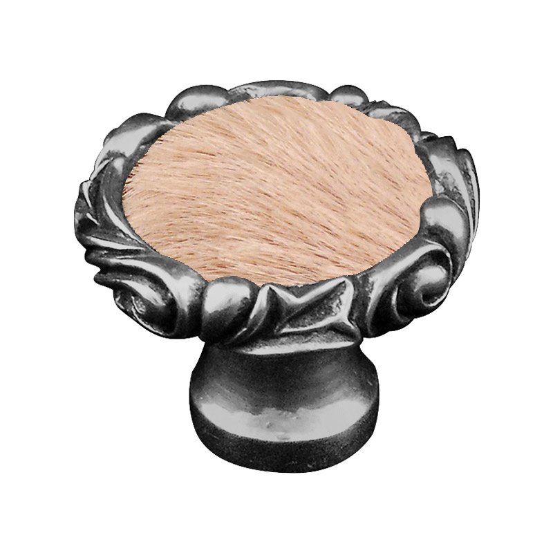 Vicenza Hardware 1 1/4" Knob with Small Base and Insert in Antique Nickel with Tan Fur Insert