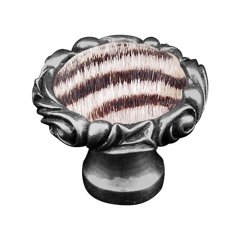 Vicenza Hardware 1 1/4" Knob with Small Base and Insert in Antique Nickel with Zebra Fur Insert