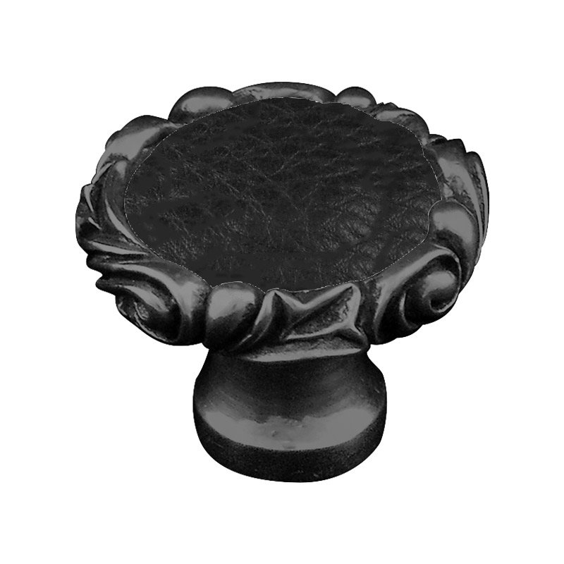 Vicenza Hardware 1 1/4" Knob with Small Base and Insert in Gunmetal with Black Leather Insert